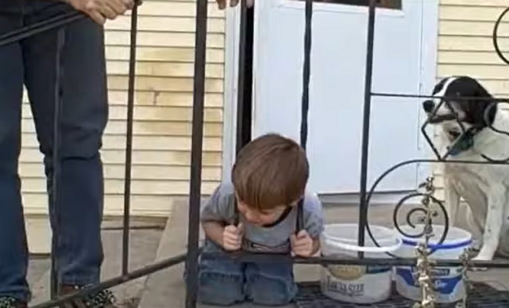 accident, fence, stuck, head, boy, father, dad, genius, home, house,