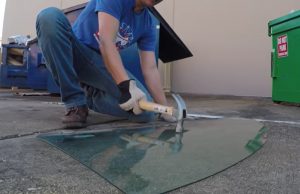tempered glass, non-tempered glass, durability, strength, safety glass, slow-motion footage, experiment, high-quality camera, shattering, concrete floor, automobile, injury, accident.