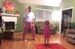 father-daughter dance, Justin Timberlake's “Can’t Stop the Feeling”, epic dance, family bonding, choreography, joy of dancing, matching outfits, heartwarming story, energy and love, contagious happiness
