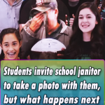 Students invite school janitor to take a photo with them