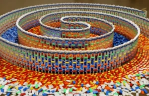 15,000 dominoes, Triple spiral, Domino art, Hevesh5, Domino chain reaction, Hypnotic domino fall, Domino masterpiece, Creative domino design, Domino artist, 25 hours setup