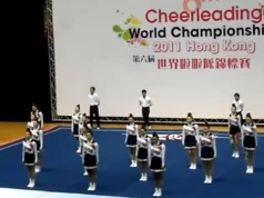 Team Japan cheerleading, World Cheerleading Championships 2011, All-female squad, Incredible routine, Perfect synchronization, Strength and agility, Unbelievable performance, Human pyramid, Defying gravity, Cirque du Soleil-level stunts