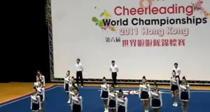 Team Japan cheerleading, World Cheerleading Championships 2011, All-female squad, Incredible routine, Perfect synchronization, Strength and agility, Unbelievable performance, Human pyramid, Defying gravity, Cirque du Soleil-level stunts