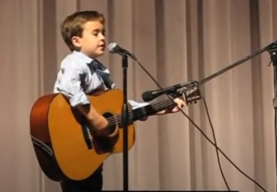 guitar, kids, talent, John Cash, performance, funny, cover, blue, white, text,