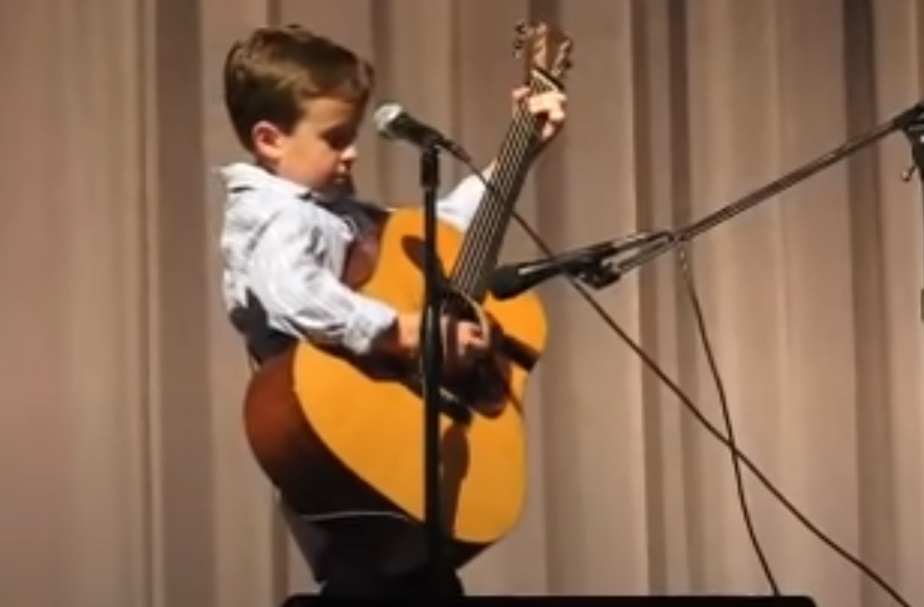 guitar, kids, talent, John Cash, performance, funny, cover, blue, white, text,