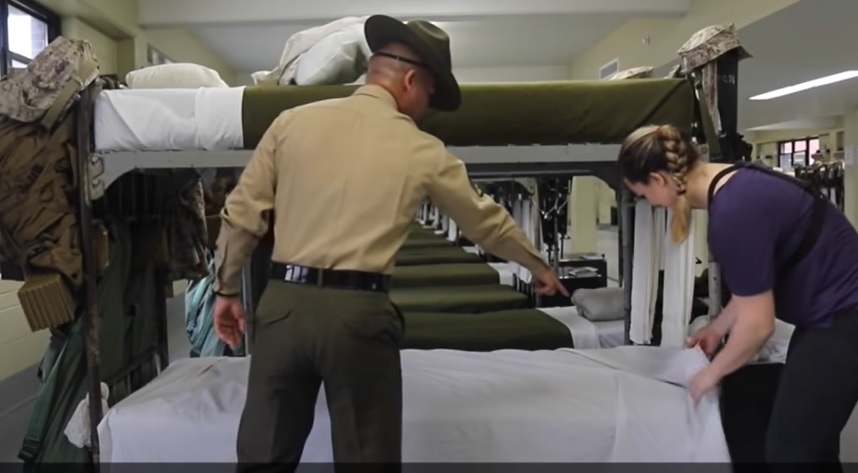 Drill Instructor Lesson, How to Make a Military-Style Bed, how to make your bed the military way, the funniest Drill Instructor ever, Drill Instructor funniest moments, U.S. Marine funniest moments, journalist Amanda Steen bed lesson, Drill Instructor interview with journalist, how to fold a bed easy way, how to make your bed so quickly, how to make your bed so fast