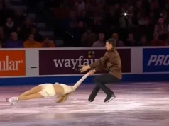 Couple skating performance, Romantic skating routine, Alexa Scimeca Knierim and Chris Knierim, My Heart Will Go On skating routine, Emotional skating performance, Pair skating chemistry, Skating technical skill, Figure skating couples, Olympic skaters Knierim, Artistic figure skating routine.
