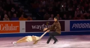 Couple skating performance, Romantic skating routine, Alexa Scimeca Knierim and Chris Knierim, My Heart Will Go On skating routine, Emotional skating performance, Pair skating chemistry, Skating technical skill, Figure skating couples, Olympic skaters Knierim, Artistic figure skating routine.