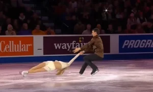 Couple skating performance, Romantic skating routine, Alexa Scimeca Knierim and Chris Knierim, My Heart Will Go On skating routine, Emotional skating performance, Pair skating chemistry, Skating technical skill, Figure skating couples, Olympic skaters Knierim, Artistic figure skating routine.
