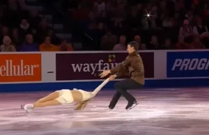 Couple skating performance, Romantic skating routine, Alexa Scimeca Knierim and Chris Knierim, My Heart Will Go On skating routine, Emotional skating performance, Pair skating chemistry, Skating technical skill, Figure skating couples, Olympic skaters Knierim, Artistic figure skating routine.