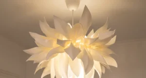 A budget-friendly IKEA lamp hack transformed into a luxury-looking ceiling light for a stylish home decor upgrade.