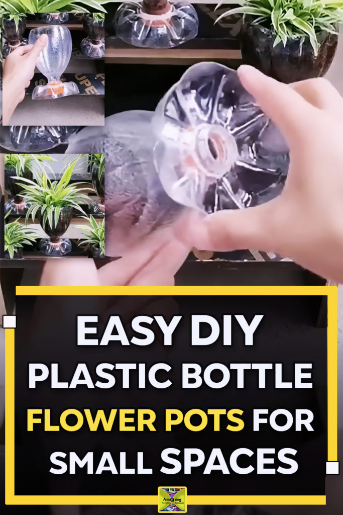 DIY flower pots made from recycled plastic bottles, showing a simple upcycling craft idea for creating small planters for home decor, balcony gardens, or beginner gardening projects.