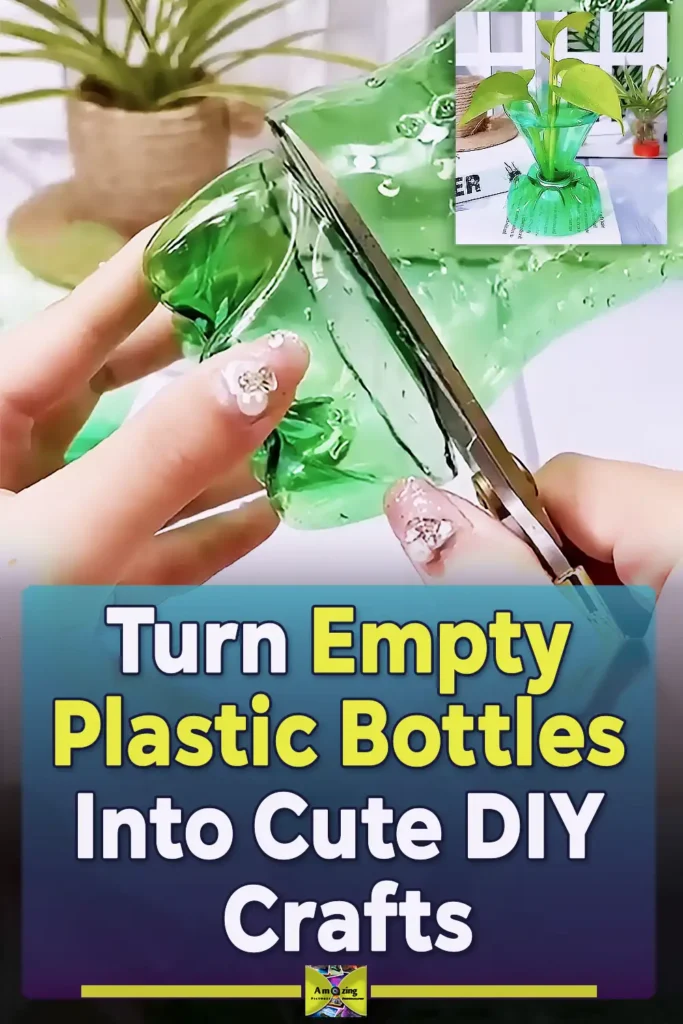 A DIY craft idea showing empty plastic bottles being reused for creative handmade decor and recycled craft projects.