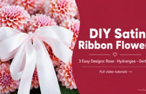 DIY satin ribbon flowers — rose, hydrangea, and gerbera made from satin ribbon