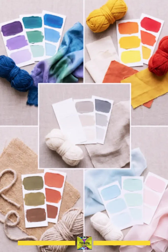 Color palette swatches for coastal, Mediterranean, boho, botanical cottagecore, and retro summer craft themes