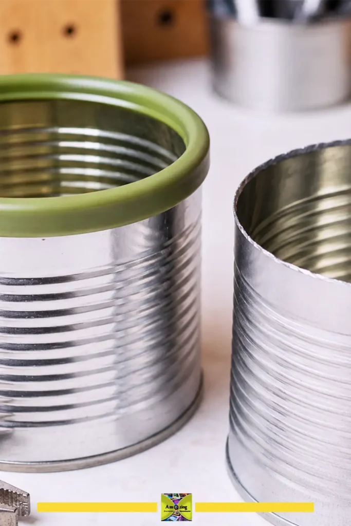 Inspecting the cut edge of a tin can and smoothing it for safer handling