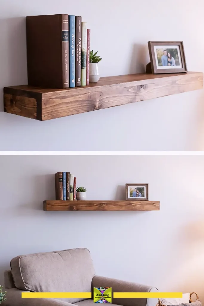 Pallet floating-style shelf with hidden brackets and no visible hardware
