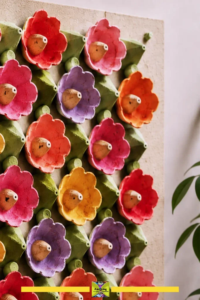 Textured wall panel made from molded egg carton pieces in a relief pattern