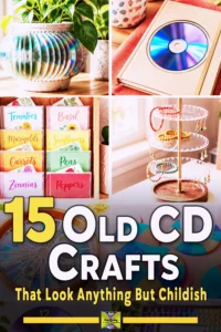 Collage of creative crafts made from old CDs, including planters, organizers, and jewelry stands.