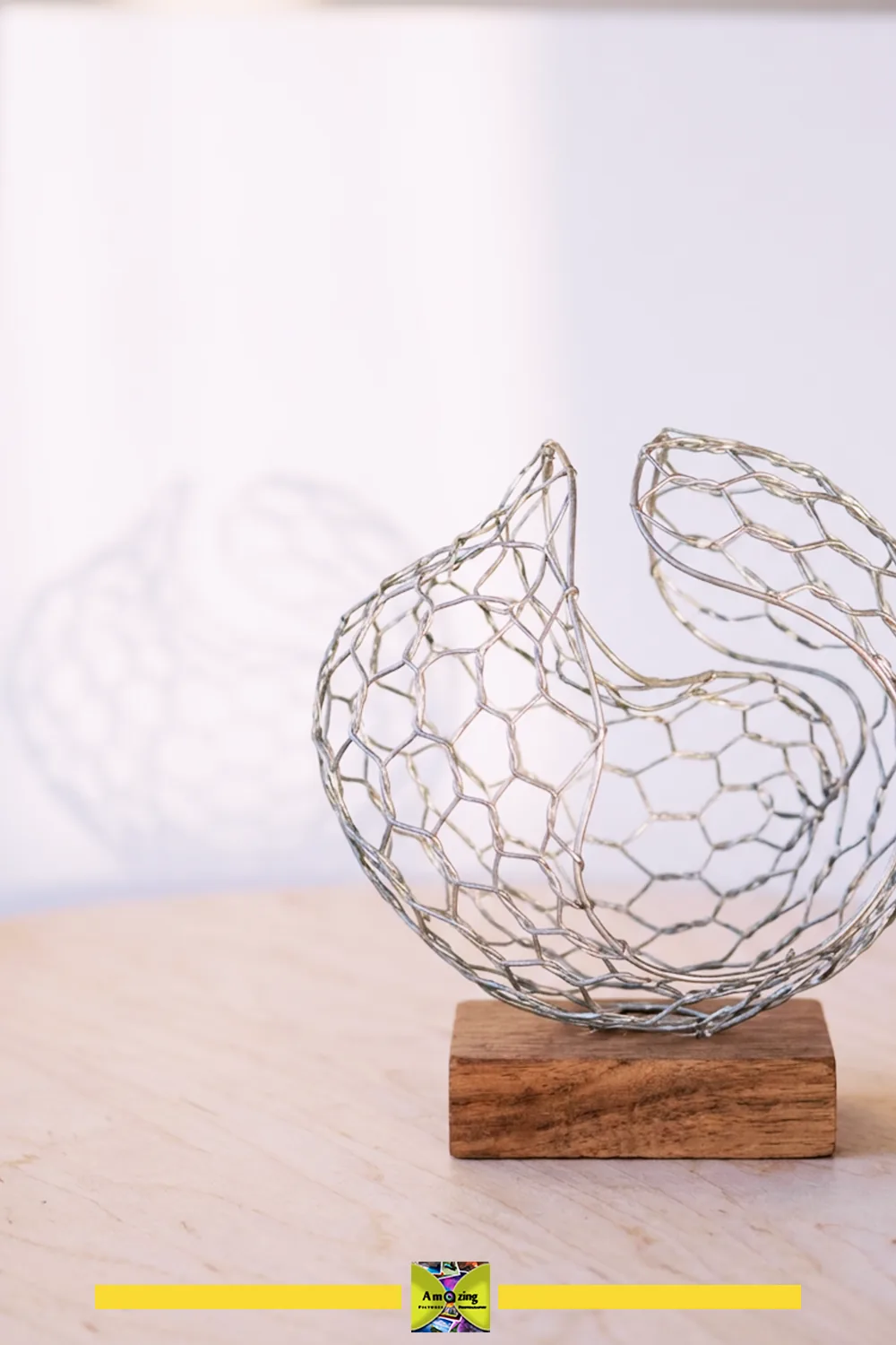 Abstract Wire Sculpture on Wooden Base