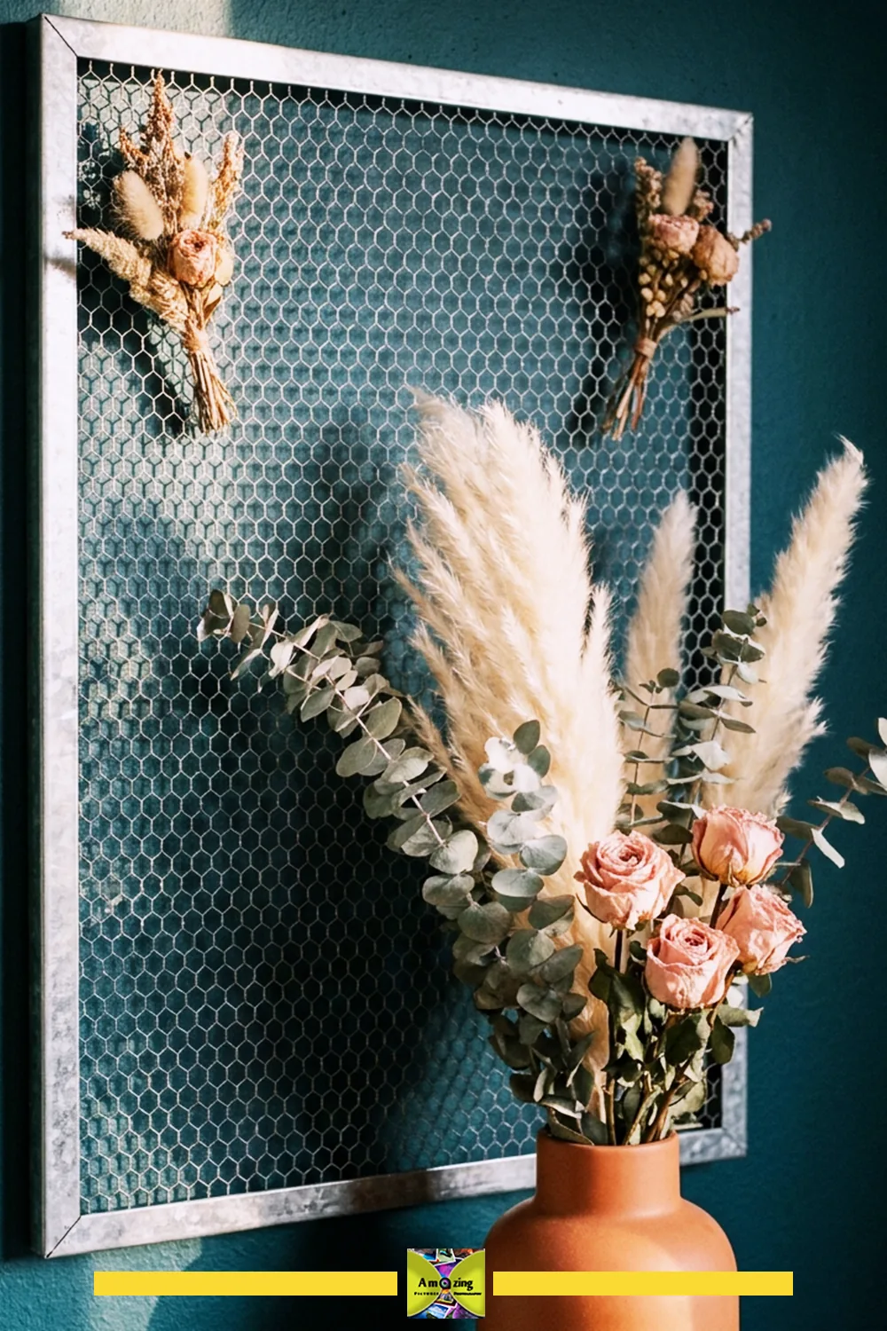 Botanical Wall Display with Dried Flowers and Pampas Grass