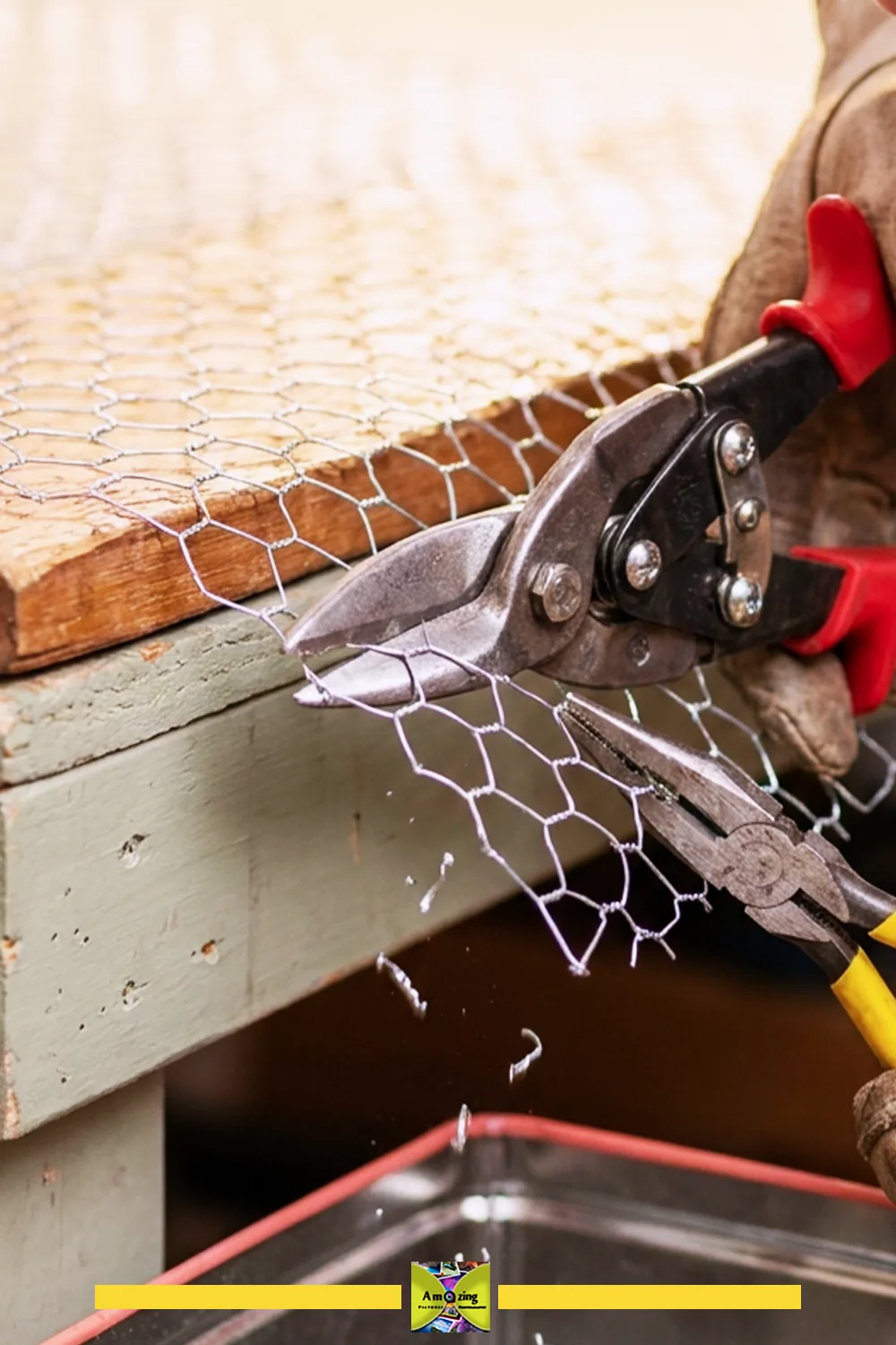Cutting Chicken Wire with Tin Snips and Pliers