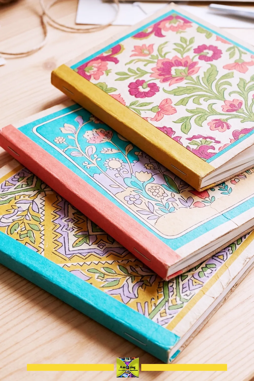 Coordinated pocket-notebook covers made from greeting cards