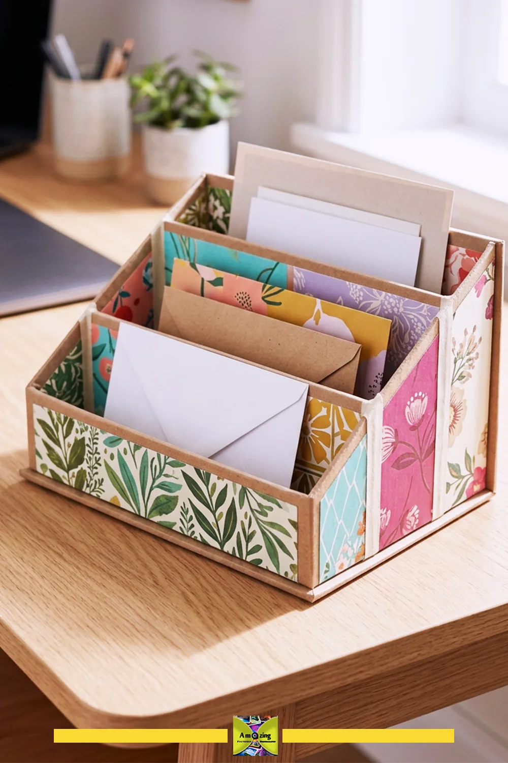 Desktop incoming-mail sorter made from greeting-card panels