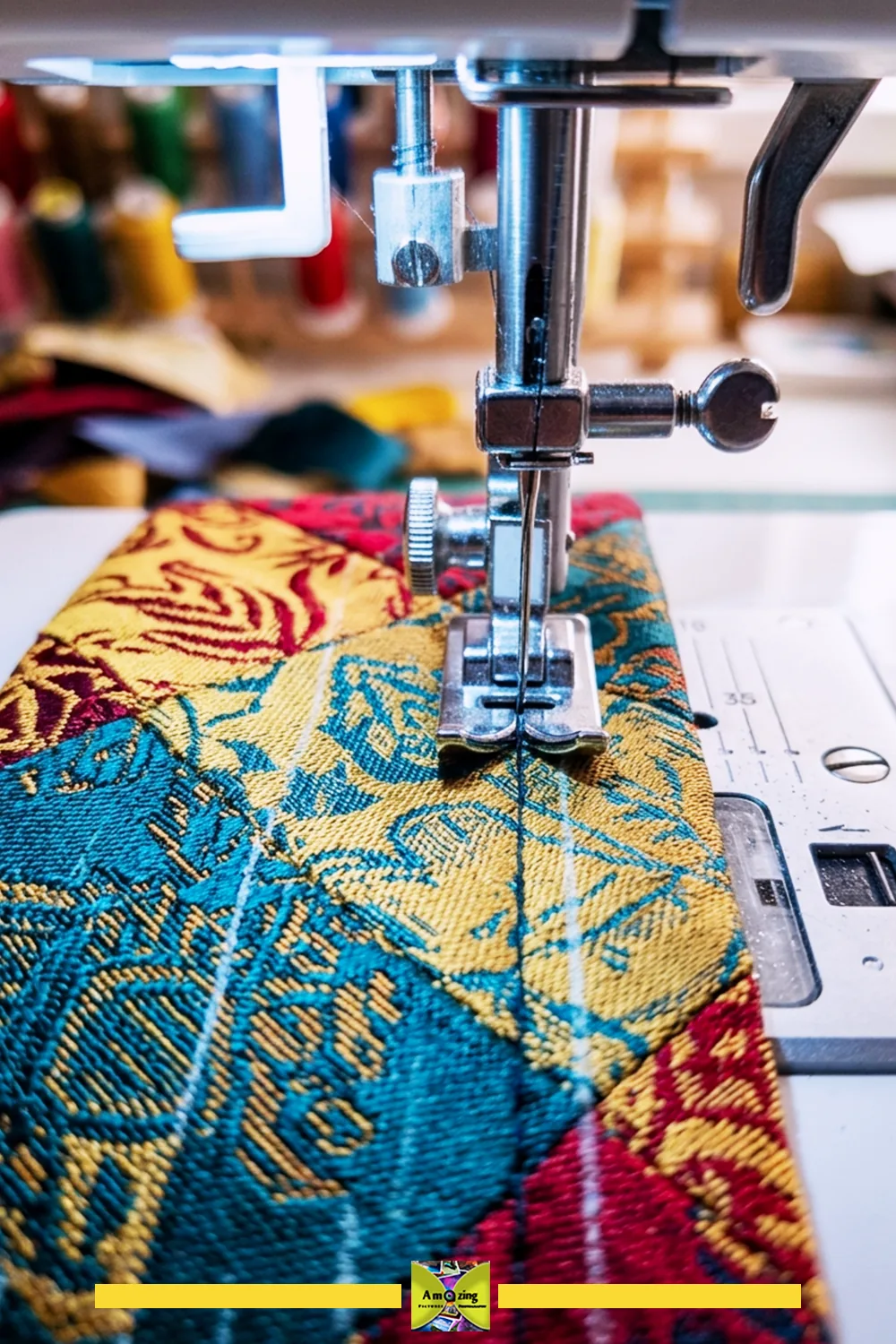 Pocket dividers being topstitched on a necktie roll-up pen and tool case