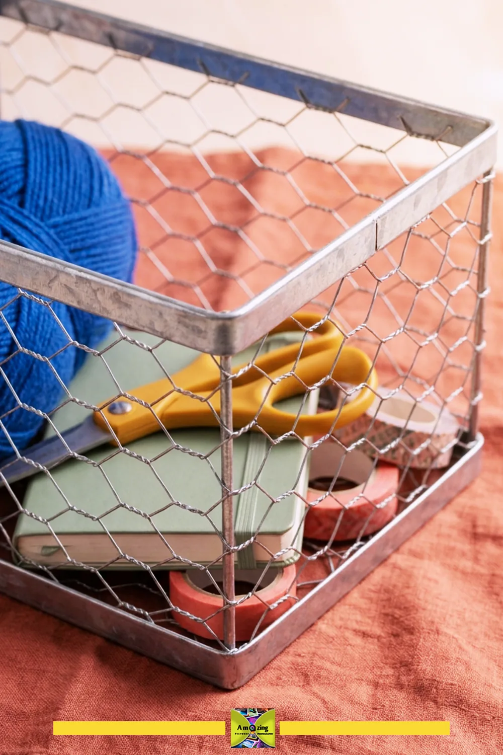 Wire Basket with Craft Supplies